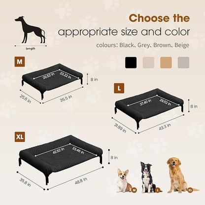 Elevated Dog Bed with Removable Bolster Cushion Mat, Raised Pet Cot for Medium Sized Dog with Breathable & Washable Mesh, Indoor & Outdoor Pet Hammock with Skid-Resistant Feet.
