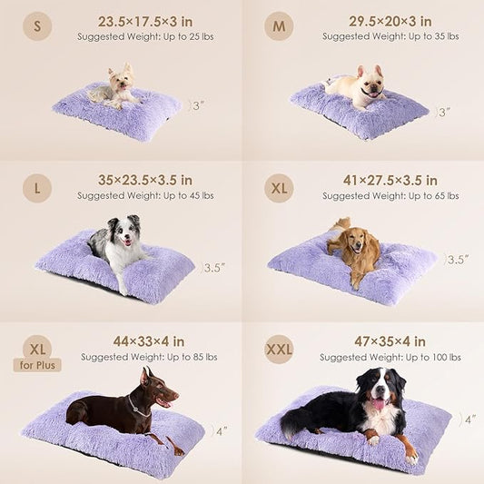 EHEYCIGA Fluffy Dog Crate Bed for Extra Large Dogs, Plush Faux Fur Crate Pad, Calming Anti Anxiety XL Dog Bed, Washable Soft Warm Mat with Non-Slip Bottom, Purple