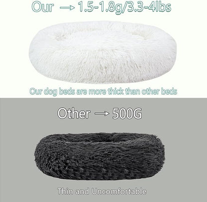 Calming Dog Bed for Medium Dogs Cats, Puppy 31'' Round Anti-Anxiety Warm Fluffy Plush Faux Fur Bed, Soft Anti-Slip Donut Washable, Cozy Medium Puppy Bed, Fits up to 50 lbs Pets