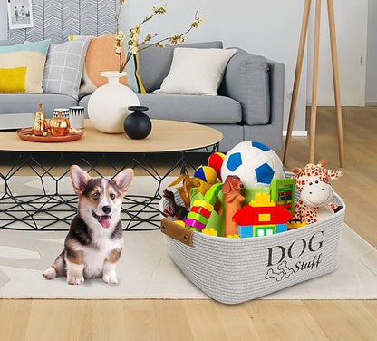 Geyecete Square Dog toy basket storage Cotton Rope Storage Basket Pet/Pet Toy And Accessory Storage Bin Doy Toy Box-Gray