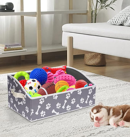 Morezi Linen-cotton blend dog toy basket and dog toy box, dog toy basket storage - Perfect for organizing pet toys, blankets, leashes, chew toys - Bone Paw