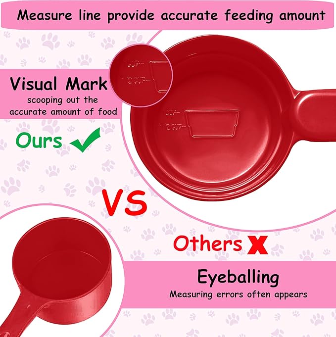 Dog Food Scoop 1 Cup 1/2 Cup - Melamine Dog Food Measuring Cup, Pet Food Scoop for Dog Cat...Comfortable Long Handle for Easy to Scoop Food, Red 1 Cup