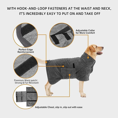 Dog Bathrobe, Quick Drying Super Absorbent Dog Robes for After Bath, Warm Keeping Dogs Towel, Dogs Bath Supplies, Comfortable Soft Drying Coat(X-Large, Grey)