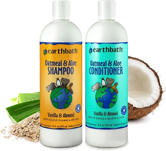 earthbath Vanilla & Almond Dog Shampoo and Conditioner Set - Oatmeal Shampoo & Conditioner for Dogs, Itchy, Dry Skin Relief, Pet Wash, Made in US - Vanilla & Almond, 16 Fl Oz (Pack of 2)