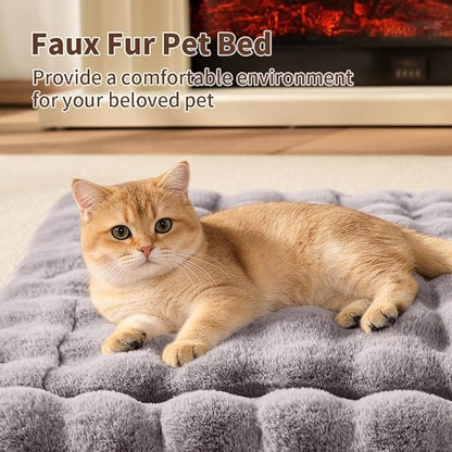 Cat Bed Mat, Soft Plush Faux Fur Kneading Pet Bed, Machine Washable Cat Sleeping Pad for Indoor Cats & Kittens, Non-Slip Fluffy Cat Rug for Couch Sofa Floor, 23x15 Inch Grey