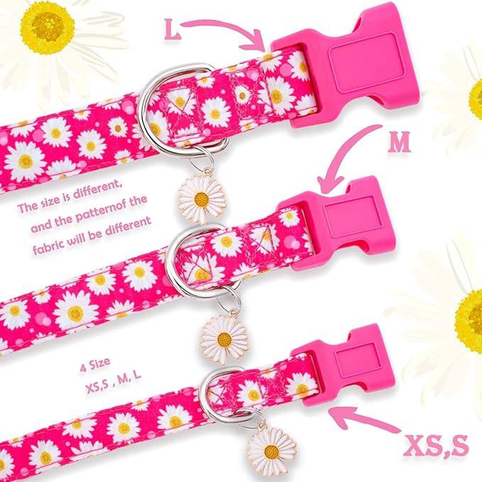 Faygarsle Cotton Dog Collar Cute Dog Collars for Small Medium Large Dogs Hot Pink Floral Colored Options Soft and Fancy Pet Collars for Girls Flower Pattern for Girl Dog Collar L