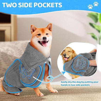 Dog Bathrobe Towel - Super Absorbent Dog Drying Coat, Warming Bath Robes for After Bath Shower Swim Walk for Small Medium Large Dogs Cats Pet