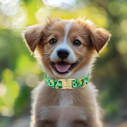 St. Patrick's Day Dog Collar for Large Dogs - Lucky Festival Dog Collars, Green Clover & Floral Pattern, Adjustable Heavy Duty Spring Dogs Collar with Metal Buckle XL