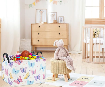 Rectangular Kids Storage Bin Gift Basket Baby Organizer Shelf Book Basket Room Decor(Colorful Butterfly)
