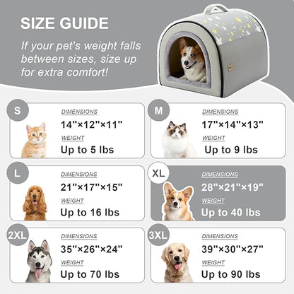 Jiupety Indoor Dog House, 2-in-1 Portable Foldable House Bed with Cover, Pet Tent & Cave Bed for Medium Dogs, XL(28"×21"×19"), Up to 40 Lb, Grey