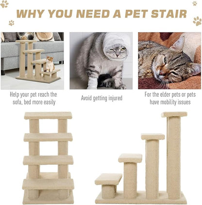 PawHut 25" 4-Step Multi-Level Carpeted Cat Scratching Post Pet Stairs - Cream White