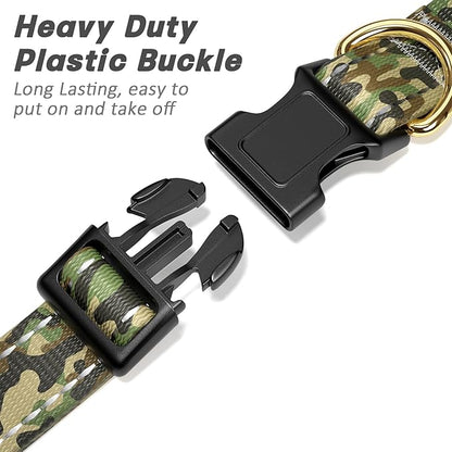 MOODEL Reflective Dog Collar for Large Dogs, Cute Camouflage Adjustable Heavy-Duty Nylon Puppy Collar for Boy and Girl Female, Soft Pet Accessories with Quick Release Buckle, Green