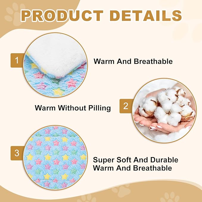 Dog Cat Bed Mat, Soft Coral Fleece Pet Cushion Pad with Cute Star Print, Warm Washable Pet Bed 19x13 Inches, (Blue), Intended for Medium Small Dog Cat