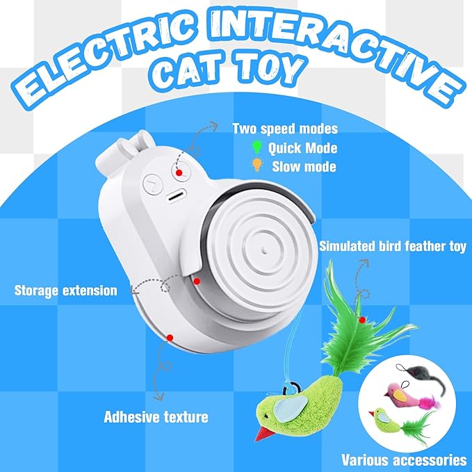 Interactive Cat Toys for Indoor Cats: Automatic Electric Flying Bird Feather & Mouse Wand, Rechargeable Electric Hanging Play Chase Exercise Moving Enrichment Toy for Bored Kittens and Adult Cats