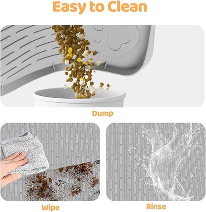 Cat Food Mat, 50" x 35" Extra Large Silicone Pet Feeding Mat with Raised Edge Pet Placemat for Food and Water Bowl Non-Slip, Easy to Clean, Floor Protection (Grey)