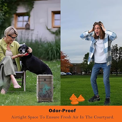 Dog Poop Trash Can Outside, 5L/1.3Gal Metal Dog Waste Trash Can with Lid, Foot Pedal, Pet Waste Container with 40 Bags, Poop Bucket with Lid Soft Close for Pet, Brown