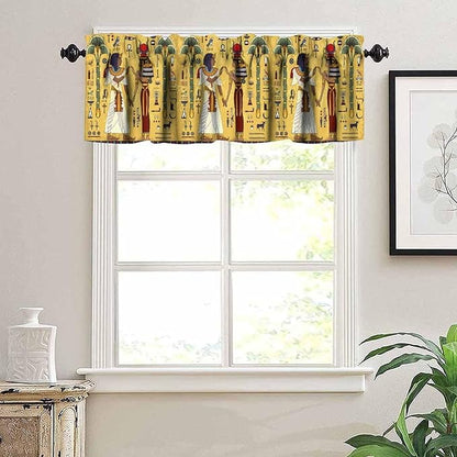Vintage Ancient Egypt Curtains Valance, Mysterious Old Egypt African Pharaoh Theme Egyptian Culture Window Valance Curtain for Farmhouse Bedroom Living Room Kitchen 54x18inch