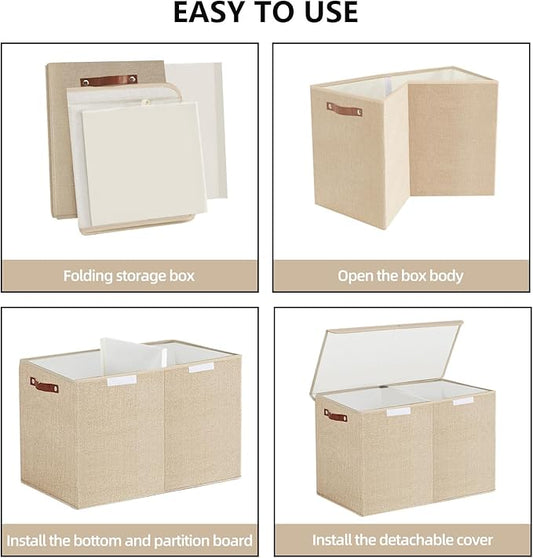 Large Toy Storage Box with Lids, Collapsible Sturdy Baby Storage Organizer Chest Bin Basket for Kids, Boys, Girls, Playroom, Nursery, Bedroom, Closet 25"x13"x16" (Khaki)