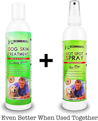 Vet Recommended Dog Dry Skin Cream & Moisturizer - Helps Dog Hair Loss Regrowth - Dry Nose & Cracked Paws - Works with Hot Spots for Dogs - 240ml (8 Oz)