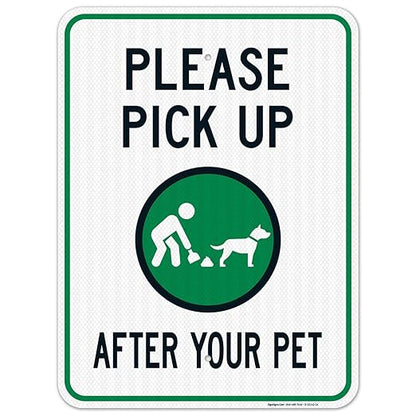 Clean Up After Your Dog Sign, Please Pick Up After Your Pet Sign, 18x24 Inches, 3M EGP Reflective .080 Aluminum, Fade Resistant, Easy Mounting, Indoor/Outdoor Use, Made in USA