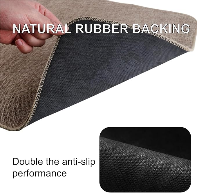 Indoor Door Mat, 1/10 in Ultra Thin Door Mat, Non-Slip Natural Rubber Backing Inside Doormat, Washable, Low-Profile Entrayway Mats, Durable Dirt Trapper for Various Entrance, 47''X24'' Khaki