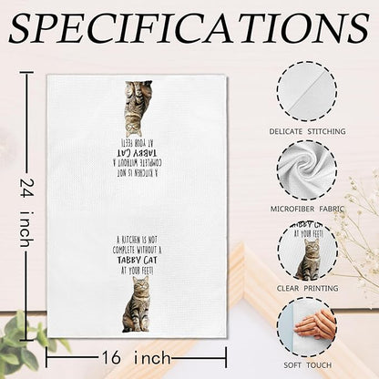 Funny Tabby Cat Kitchen Towels, Tabby Cat Mom Lady Lovers Gifts for Women Hand Towels, Pet Lover Gifts Dishcloths Dish Towel for Kitchen 16x24 Inches Set of 2