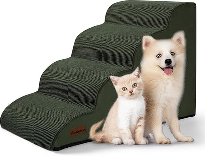Dog Steps for Bed, 4-Step Dog Stairs Ramp for Small Dogs and Cats, Indoor Non-Slip Pet Stairs Suitable for Older, Short-Legged, and Puppy Dogs to Climb Onto High Beds and Couch, 17.4" H,Green
