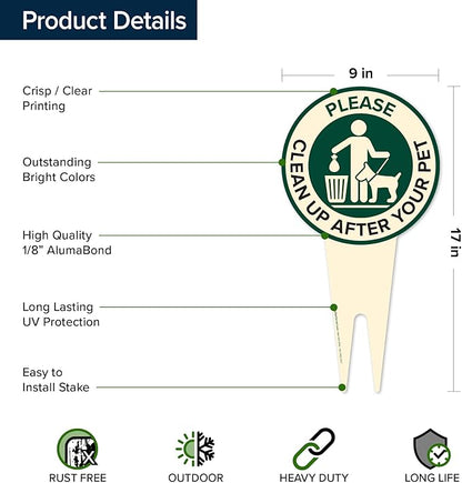 Please Clean Up After Your Pet Sign 9"x17", Heavy Duty Integrated Ground Stakes, Indoor/Outdoor Use, Rust Free Aluminum Composite, Made in USA by My Sign center