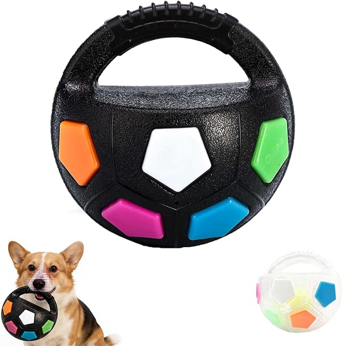 Dog Toy Soccer Ball with Handles, Mellow Dog Calming Ball, Pet Dog Football Shape Toy, Interactive Balls for Dogs Playing, Water Play, Training & Outdoor Games for Medium Large Breeds (Black)