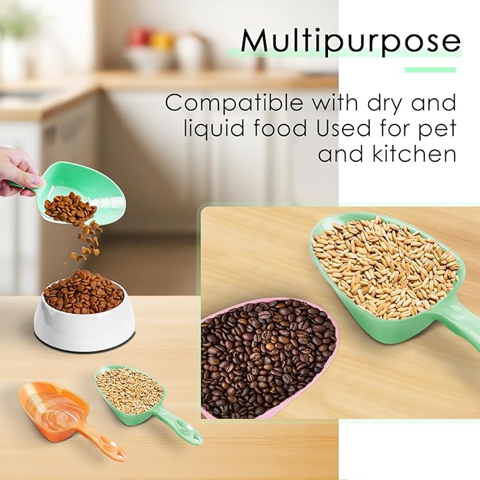 Melamine Pet Food Measuring Scoop, 1 Cup 1/2 Cup 1/4 Cup with Clear Measurement Lines for Dog, Cat, Bird, and Rabbit, Durable, Ergonomic Handle, Dishwasher safe-Orange & Baby Green