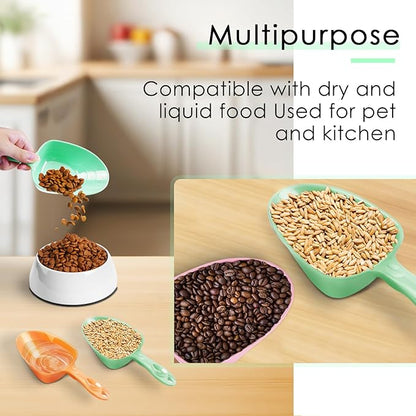 Melamine Pet Food Measuring Scoop, 1 Cup 1/2 Cup 1/4 Cup with Clear Measurement Lines for Dog, Cat, Bird, and Rabbit, Durable, Ergonomic Handle, Dishwasher safe-Orange & Baby Green