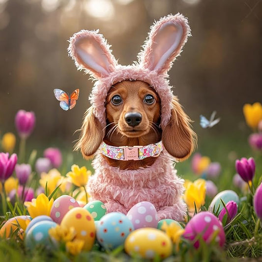Easter Dog Collar, Colorful Bunny Easter Collars for Small Dogs, Cute Spring Boy Girl Dog Collars, Adjustable Heavy Duty Holiday Pet Collar with Metal Buckle S