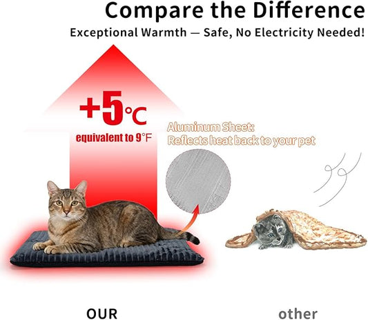 Self-Warming Cat Bed Pad 22 * 16 inch Self-Heating Cat Bed Mat Thermal Blanket for Indoor Cats & Small Dogs Stripes Gray