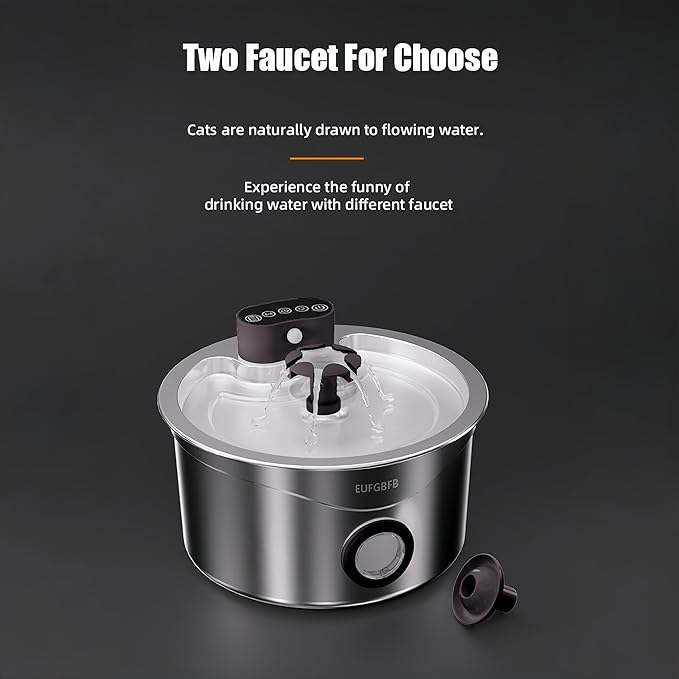 Wireless Cat Water Fountain Stainless Steel, [45 Days Battery Life] Automatic Rechargeable Pet Water Fountain, 2.6L/88oz Dog Water Dispenser, Ultra-Quiet Pump, 4-Layer Filtration for Cats & Dogs