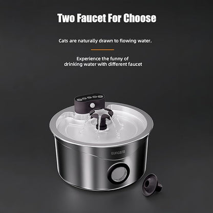 Wireless Cat Water Fountain Stainless Steel, [45 Days Battery Life] Automatic Rechargeable Pet Water Fountain, 2.6L/88oz Dog Water Dispenser, Ultra-Quiet Pump, 4-Layer Filtration for Cats & Dogs