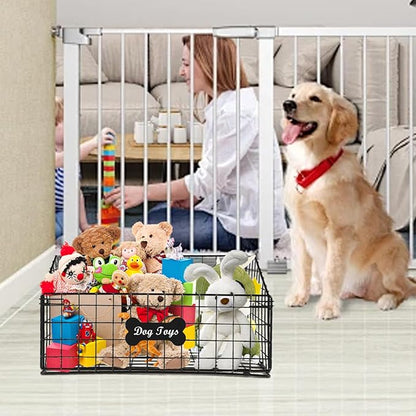 Large Dog Toy Basket, Metal Dog Toy Bin, Mesh Wire Basket with Wooden Handles, Toy Box for Living Room Area, Dog Toys Box, Pet Toys for Dog Cat, Sturdy Dog Basket for Dog Leash,Blanket,Toys,Snacks