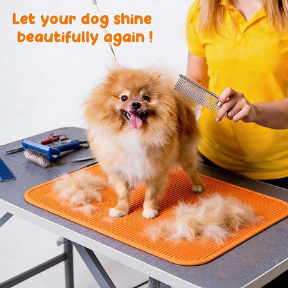 Dog Grooming Table Mat Pad Non Slip，Silicone Durable Premium Non-Slip Dog Bath Mat，Slip Mat - Bathing Mat for Pets，22.45inchX15.75inch (Orange)