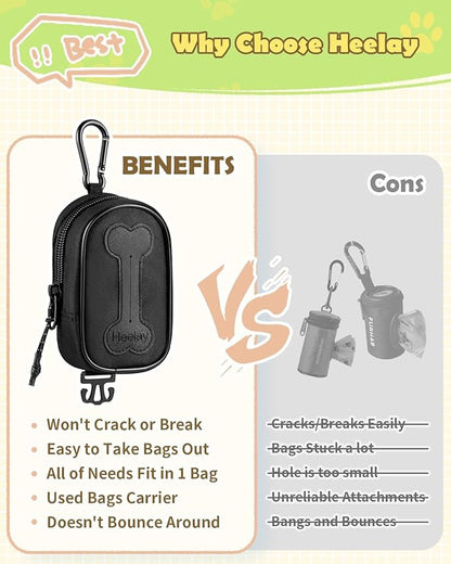 Dog Poop Bag Holder, Hands Free Cute Dog Poop Bag Dispenser for Leash with Big Opening Pet Waste Bag Holder Zippered Pouch with Carabiner Hook Waterproof Pet Poop Bag Holder Black