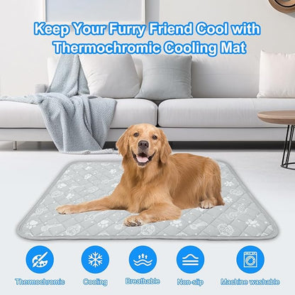 MH MYLUNE HOME Self Cooling Mat for Large Dog, 44”x32” Cool-Chill Cooling Fiber & Endothermic Color Changing Pet Cooling Pad, Foldable & Washable Non-Toxic Summer Pet Blanket