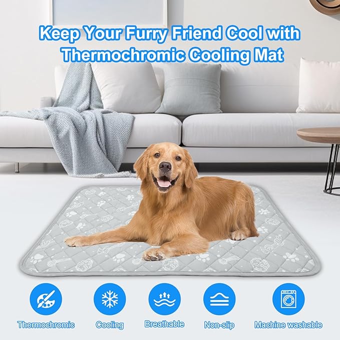 MH MYLUNE HOME Self Cooling Mat for Dog, 28”x39”Cool-Chill Cooling Fiber & Endothermic Color Changing Pet Cooling Pad, Foldable & Washable Non-Toxic Summer Pet Blanket