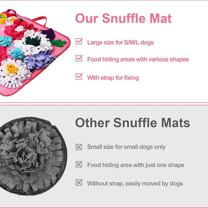 Vextronic Snuffle Mat for Dogs Large Breed Small Medium, 25''x25'' Sniff Mat for Dogs, Interactive Puzzle Foraging Mat, Dog Slow Feeder Mat, Encourages Natural Foraging Skills for Cats Rabbits Pink