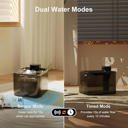 NPET Wireless Cat Water Fountain, 1 Gallon/135oz Pet Fountain with Motion Sensor, 4000mAh Rechargeable Battery Operated＆Stainless Steel Tray, Auto Cordless Water Dispenser with Multi-Filtration Filter
