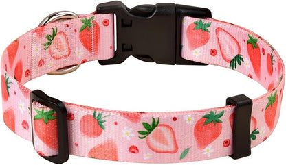 Dog Collar with Bohemia Floral Tribal Geometric Patterns - Soft Ethnic Style Collar Adjustable for Small Medium Large Dogs(Strawberry,S)