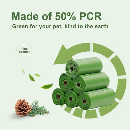 Dog Poop Bags with Handles 15 Rolls, 180 Counts Pine Scented Dog Waste Bags with Dispenser, Leak Proof and Extra Thick, Easy-Tie Pet Poop Bags with Holder for Dogs, Puppies, Cats, Kitten