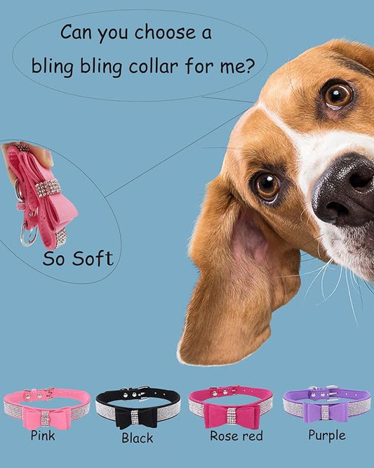 Bling Dog Collar for Small Medium Large Dogs, Crown Rhinestone Dog Collars for Girl and boy Dog, Diamond Puppy Collars, Adjustable Leather Suede SOFE Cat Collar (L(15"-18.1"/38CM-46CM), Rose Red3)