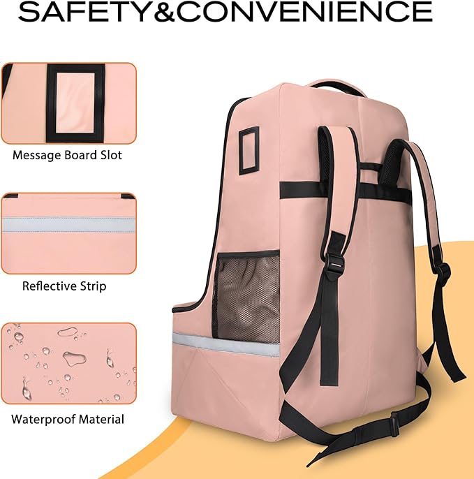 LARIPOP Car Seat Travel Bag for Airplane Gate Check Approved, Padded Backpack with Adjustable Straps, Reflective Strips & Protective Feet for Infant Convertible Booster Seats, Flesh
