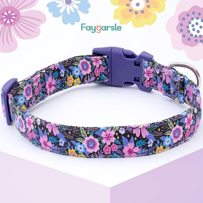 Faygarsle Cotton Dog Collar Cute Dog Collars for Small Medium Large Dogs Purple Floral Colored Options Soft and Fancy Pet Collars for Girls Flower Pattern for Girl Dog Collar M