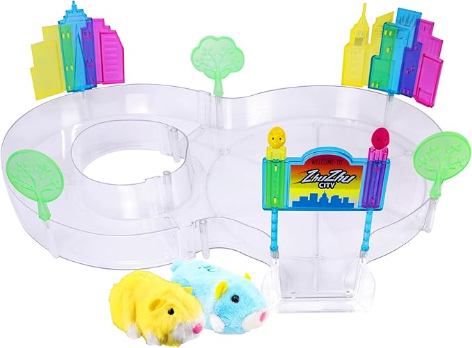 ZhuZhu City Downtown Starter Playset – Interactive Electronic Hamster Toy with Pipsqueak & Sophie – 40+ Sounds & Actions – Expandable Track Set Gift for Kids Ages 4+