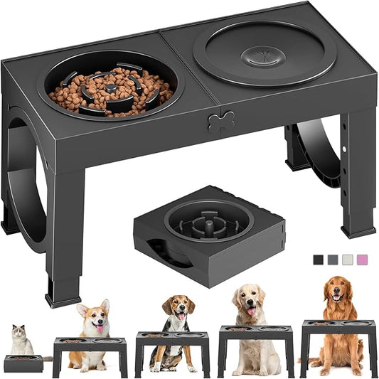 XIAZ Elevated Dog Bowls Large Breed Raised Dogs Bowl Stand Large/Medium Sized Dog Slow Feeder Dogs Bowls Food Water Stands 5 Heights Adjustable 9/11/12/14in Pet Feeder Dish Station