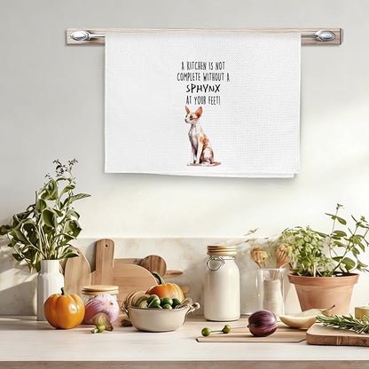 Funny Sphynx Cat Gifts Kitchen Towels, Cat Lover Gifts for Women, Funny Hand Towels for Bathroom Decor, A Kitchen is Not Complete Without A Sphynx Dishcloths Dish Towel forKitchen 16x24 Inches